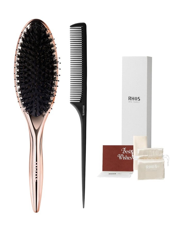 RHOS Boar and Nylon Bristle Hair Brush for Long, Curly, Thick Hair, Soft Natural Bristle Detangling Brush, Smooth & Shine, Set Includes Rat Tail Comb, Storage Bag (0.79inch Bristle) - Image 1